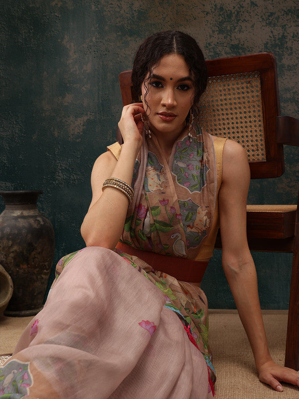 Lavender Cotton Blend Digital Print Animal Print Saree with Unstitched Blouse - Hiral Fashion - Distacart