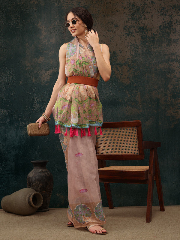 Lavender Cotton Blend Digital Print Animal Print Saree with Unstitched Blouse - Hiral Fashion - Distacart