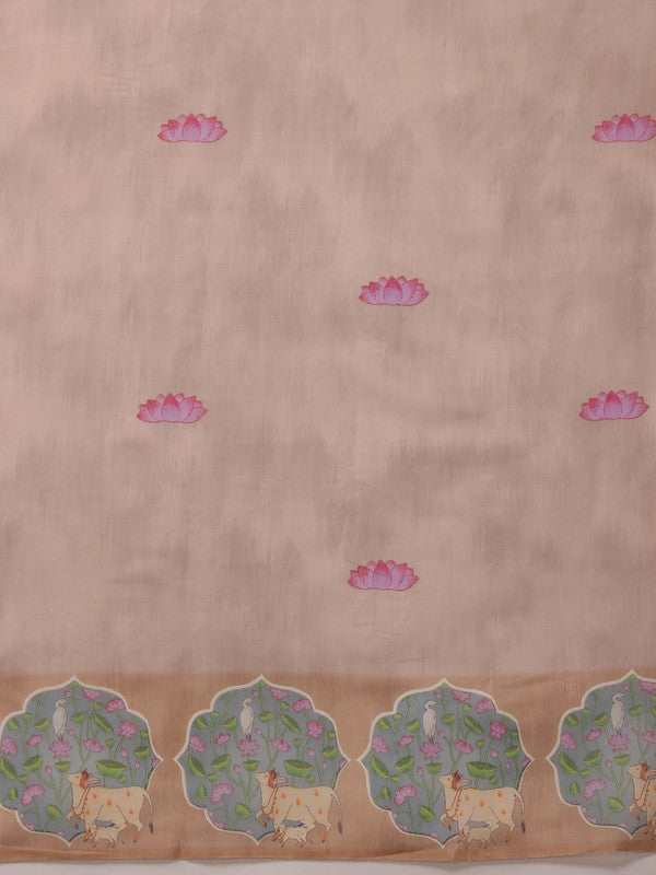 Lavender Cotton Blend Digital Print Animal Print Saree with Unstitched Blouse - Hiral Fashion - Distacart