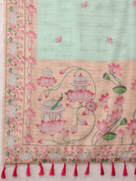 Thumbnail for Turquoise Cotton Blend Digital Print Animal Print Saree with Unstitched Blouse - Hiral Fashion - Distacart