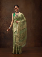 Thumbnail for Green Cotton Woven Zari Design Floral Saree with Unstitched Blouse - Hiral Fashion - Distacart