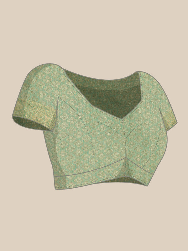 Green Cotton Woven Zari Design Floral Saree with Unstitched Blouse - Hiral Fashion - Distacart