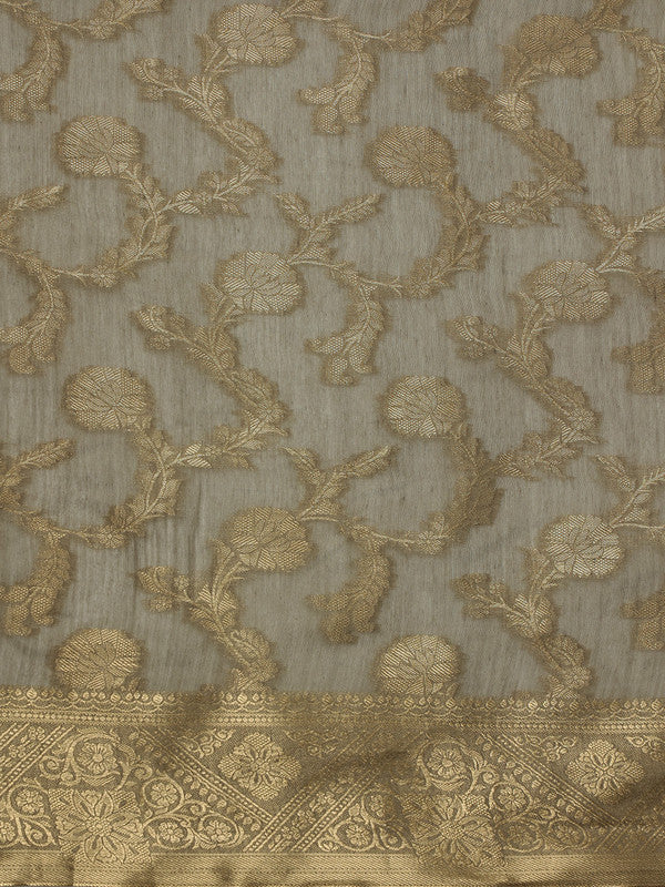 Gray Cotton Woven Zari Design Floral Saree with Unstitched Blouse - Hiral Fashion - Distacart