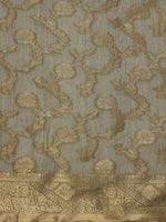 Thumbnail for Gray Cotton Woven Zari Design Floral Saree with Unstitched Blouse - Hiral Fashion - Distacart