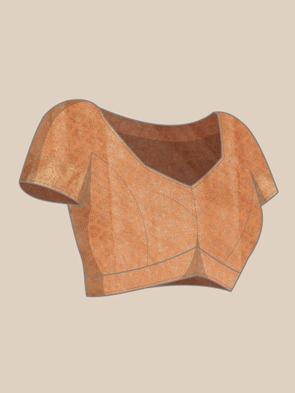 Peach Cotton Woven Zari Design Floral Saree with Unstitched Blouse - Hiral Fashion - Distacart