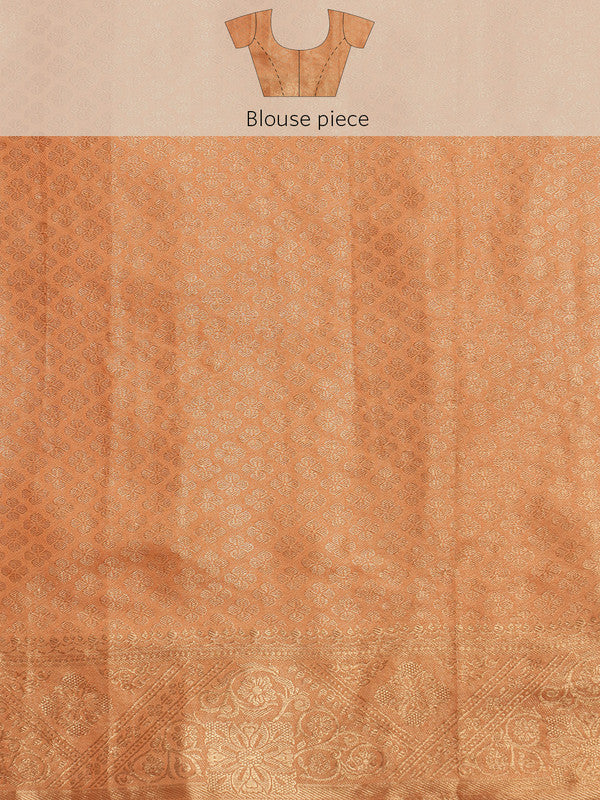 Peach Cotton Woven Zari Design Floral Saree with Unstitched Blouse - Hiral Fashion - Distacart