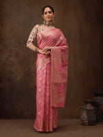 Thumbnail for Pink Cotton Woven Zari Design Floral Saree with Unstitched Blouse - Hiral Fashion - Distacart