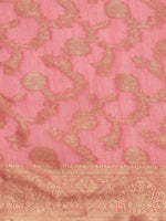 Thumbnail for Pink Cotton Woven Zari Design Floral Saree with Unstitched Blouse - Hiral Fashion - Distacart