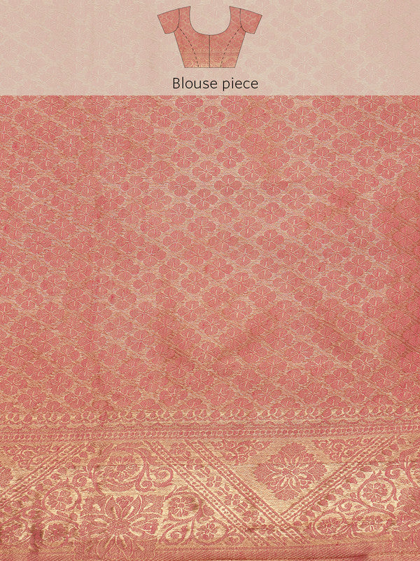 Pink Cotton Woven Zari Design Floral Saree with Unstitched Blouse - Hiral Fashion - Distacart
