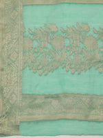 Thumbnail for Turquoise Cotton Woven Zari Design Floral Saree with Unstitched Blouse - Hiral Fashion - Distacart