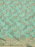 Thumbnail for Turquoise Cotton Woven Zari Design Floral Saree with Unstitched Blouse - Hiral Fashion - Distacart