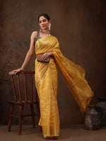Thumbnail for Yellow Cotton Woven Zari Design Floral Saree with Unstitched Blouse - Hiral Fashion - Distacart