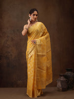 Thumbnail for Yellow Cotton Woven Zari Design Floral Saree with Unstitched Blouse - Hiral Fashion - Distacart
