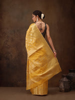 Thumbnail for Yellow Cotton Woven Zari Design Floral Saree with Unstitched Blouse - Hiral Fashion - Distacart