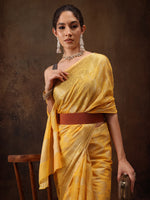 Thumbnail for Yellow Cotton Woven Zari Design Floral Saree with Unstitched Blouse - Hiral Fashion - Distacart
