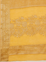 Thumbnail for Yellow Cotton Woven Zari Design Floral Saree with Unstitched Blouse - Hiral Fashion - Distacart