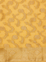 Thumbnail for Yellow Cotton Woven Zari Design Floral Saree with Unstitched Blouse - Hiral Fashion - Distacart