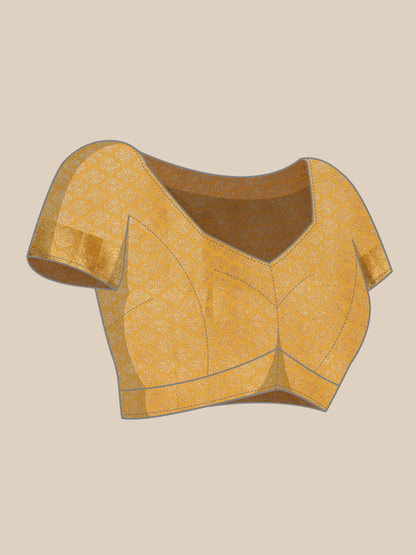 Yellow Cotton Woven Zari Design Floral Saree with Unstitched Blouse - Hiral Fashion - Distacart
