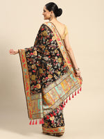 Thumbnail for Black Cotton Blend Woven Thread Floral Saree with Unstitched Blouse - Hiral Fashion - Distacart
