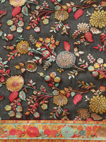 Thumbnail for Black Cotton Blend Woven Thread Floral Saree with Unstitched Blouse - Hiral Fashion - Distacart