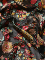Thumbnail for Black Cotton Blend Woven Thread Floral Saree with Unstitched Blouse - Hiral Fashion - Distacart