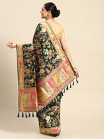 Thumbnail for Green Cotton Blend Woven Thread Floral Saree with Unstitched Blouse - Hiral Fashion - Distacart