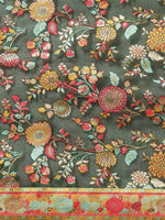 Thumbnail for Green Cotton Blend Woven Thread Floral Saree with Unstitched Blouse - Hiral Fashion - Distacart