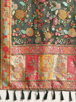 Thumbnail for Green Cotton Blend Woven Thread Floral Saree with Unstitched Blouse - Hiral Fashion - Distacart