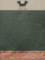 Thumbnail for Green Cotton Blend Woven Thread Floral Saree with Unstitched Blouse - Hiral Fashion - Distacart