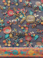 Thumbnail for Navy Blue Cotton Blend Woven Thread Floral Saree with Unstitched Blouse - Hiral Fashion - Distacart