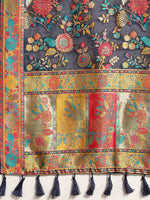 Thumbnail for Navy Blue Cotton Blend Woven Thread Floral Saree with Unstitched Blouse - Hiral Fashion - Distacart