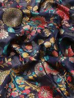 Thumbnail for Navy Blue Cotton Blend Woven Thread Floral Saree with Unstitched Blouse - Hiral Fashion - Distacart