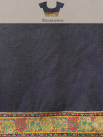 Thumbnail for Navy Blue Cotton Blend Woven Thread Floral Saree with Unstitched Blouse - Hiral Fashion - Distacart