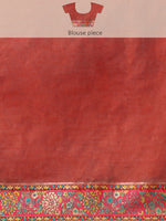 Thumbnail for Red Cotton Blend Woven Thread Floral Saree with Unstitched Blouse - Hiral Fashion - Distacart