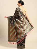 Thumbnail for Black Cotton Blend Woven Thread Floral Saree with Unstitched Blouse - Hiral Fashion - Distacart