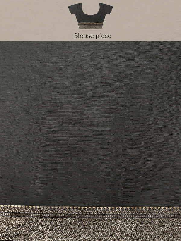 Black Cotton Blend Woven Thread Floral Saree with Unstitched Blouse - Hiral Fashion - Distacart