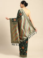 Thumbnail for Green Cotton Blend Woven Thread Floral Saree with Unstitched Blouse - Hiral Fashion - Distacart