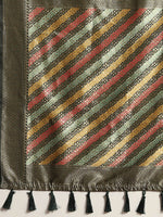 Thumbnail for Green Cotton Blend Woven Thread Floral Saree with Unstitched Blouse - Hiral Fashion - Distacart