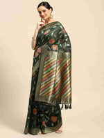 Thumbnail for Green Cotton Blend Woven Thread Floral Saree with Unstitched Blouse - Hiral Fashion - Distacart