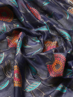 Thumbnail for Navy Blue Cotton Blend Woven Thread Floral Saree with Unstitched Blouse - Hiral Fashion - Distacart