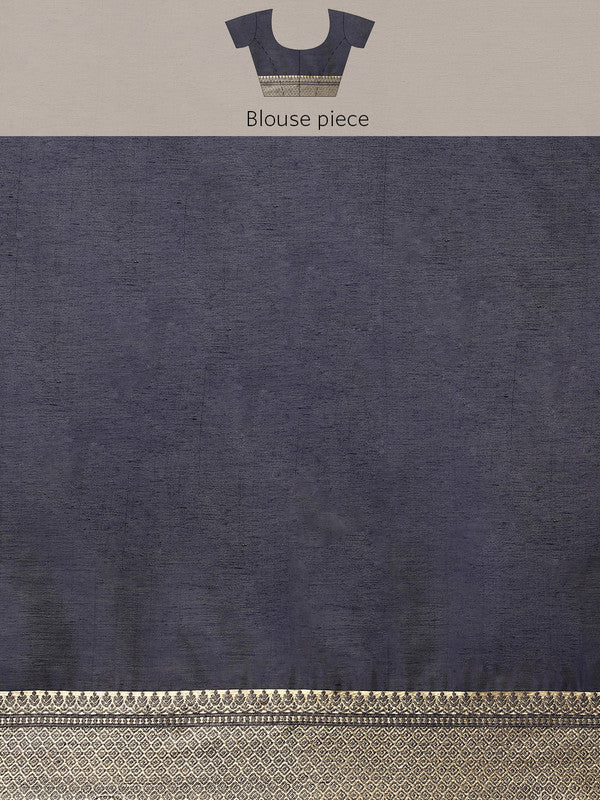Navy Blue Cotton Blend Woven Thread Floral Saree with Unstitched Blouse - Hiral Fashion - Distacart