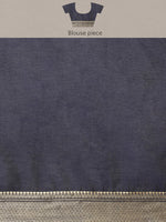 Thumbnail for Navy Blue Cotton Blend Woven Thread Floral Saree with Unstitched Blouse - Hiral Fashion - Distacart