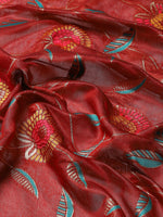Thumbnail for Red Cotton Blend Woven Thread Floral Saree with Unstitched Blouse - Hiral Fashion - Distacart