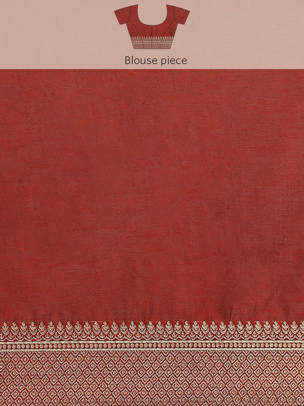 Red Cotton Blend Woven Thread Floral Saree with Unstitched Blouse - Hiral Fashion - Distacart