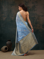 Thumbnail for Blue Kota Doria Embroidered Floral Saree with Unstitched Blouse - Hiral Fashion - Distacart
