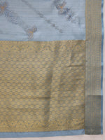 Thumbnail for Blue Kota Doria Embroidered Floral Saree with Unstitched Blouse - Hiral Fashion - Distacart