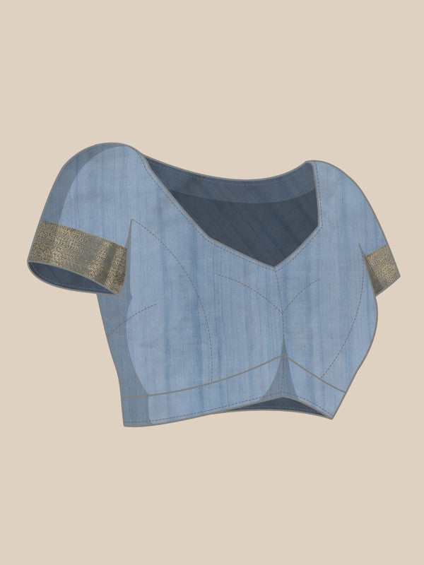 Blue Kota Doria Embroidered Floral Saree with Unstitched Blouse - Hiral Fashion - Distacart