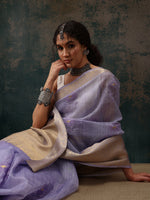 Thumbnail for Lavender Kota Doria Embroidered Floral Saree with Unstitched Blouse - Hiral Fashion - Distacart