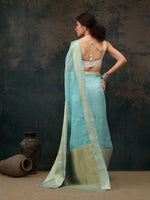 Thumbnail for Turquoise Kota Doria Embroidered Floral Saree with Unstitched Blouse - Hiral Fashion - Distacart