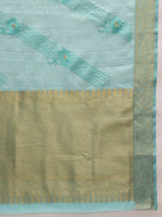 Thumbnail for Turquoise Kota Doria Embroidered Floral Saree with Unstitched Blouse - Hiral Fashion - Distacart